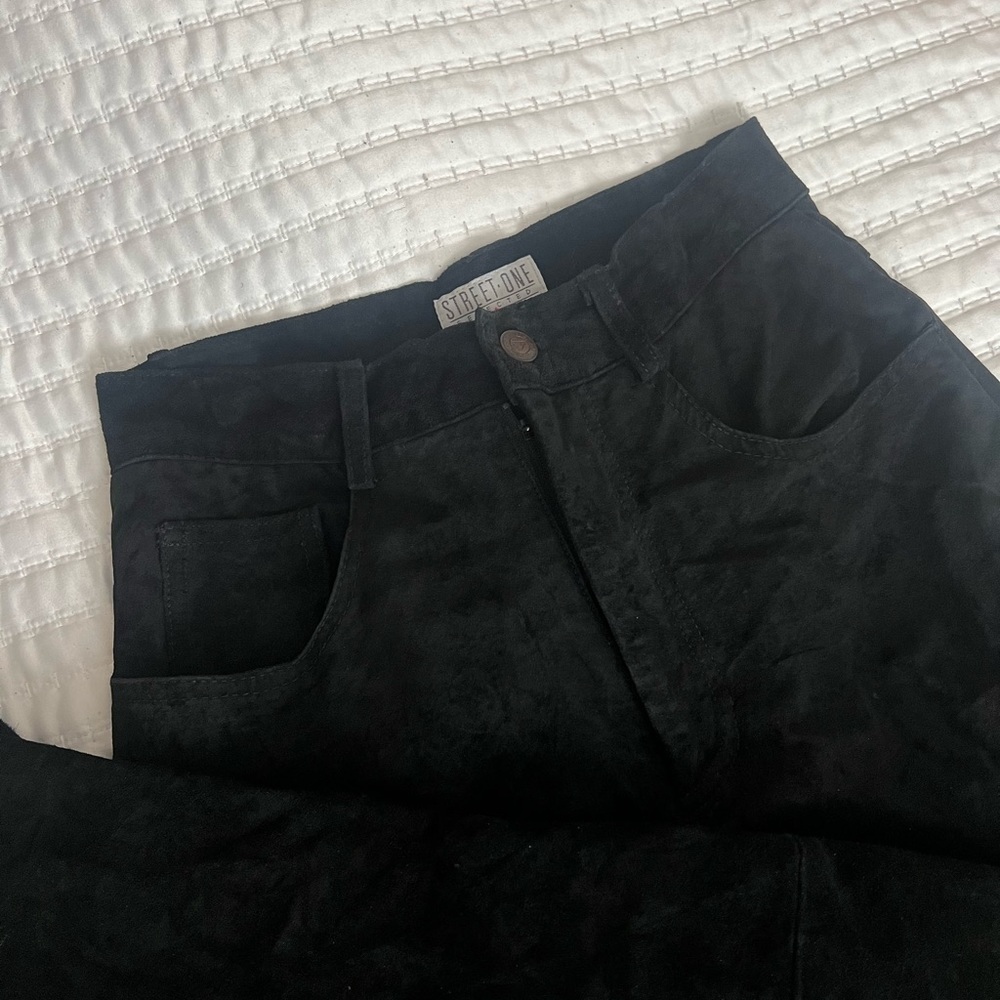 Velour Feel Genuine Leather Pants